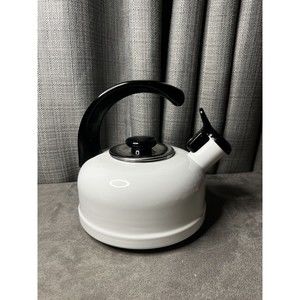 Dansk Gunnar White Tea Pot Kettle Enamel Black Handle Spout